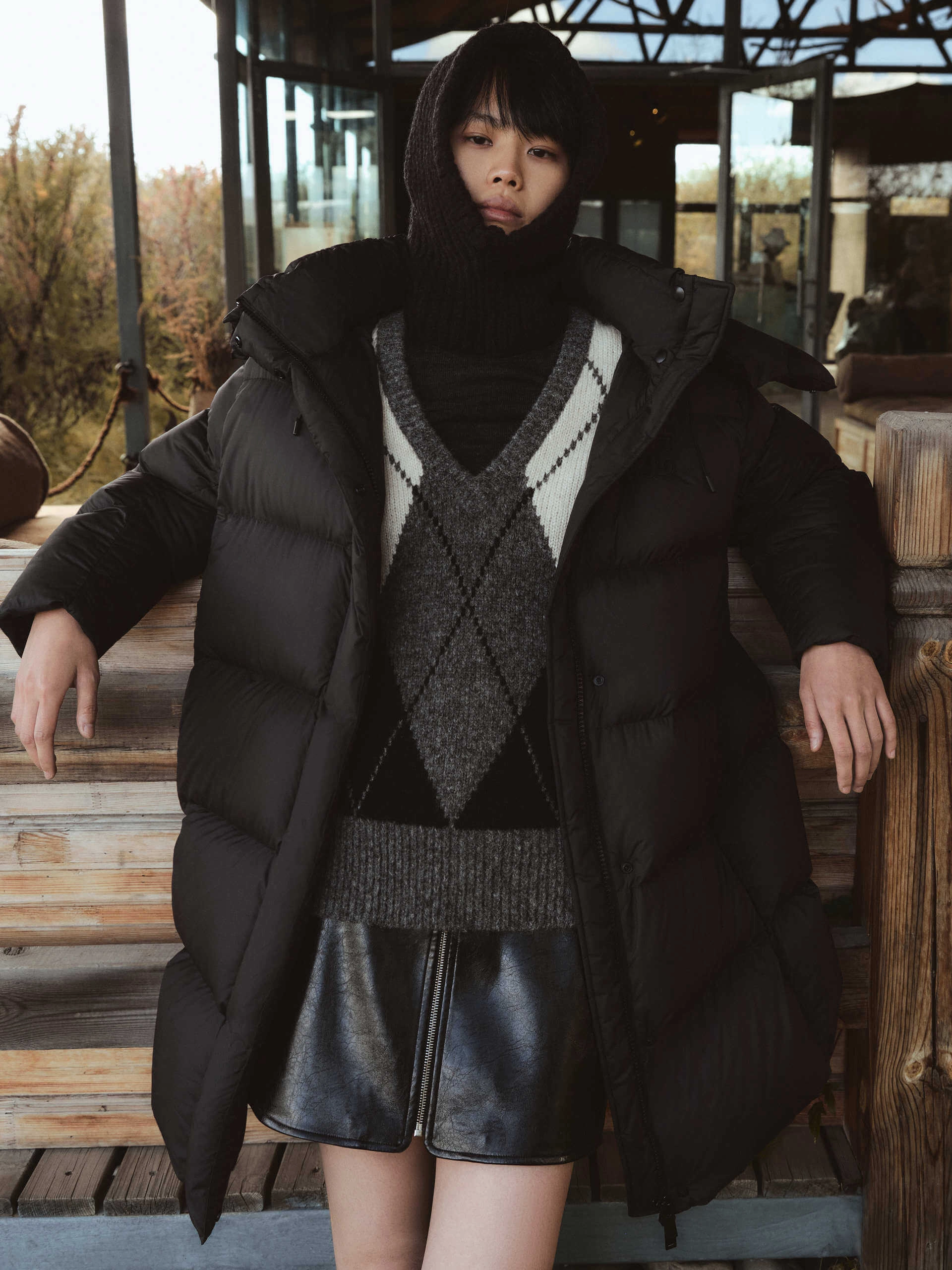 Midi Length Down Puffer Coat Noise Reduced Fabrics