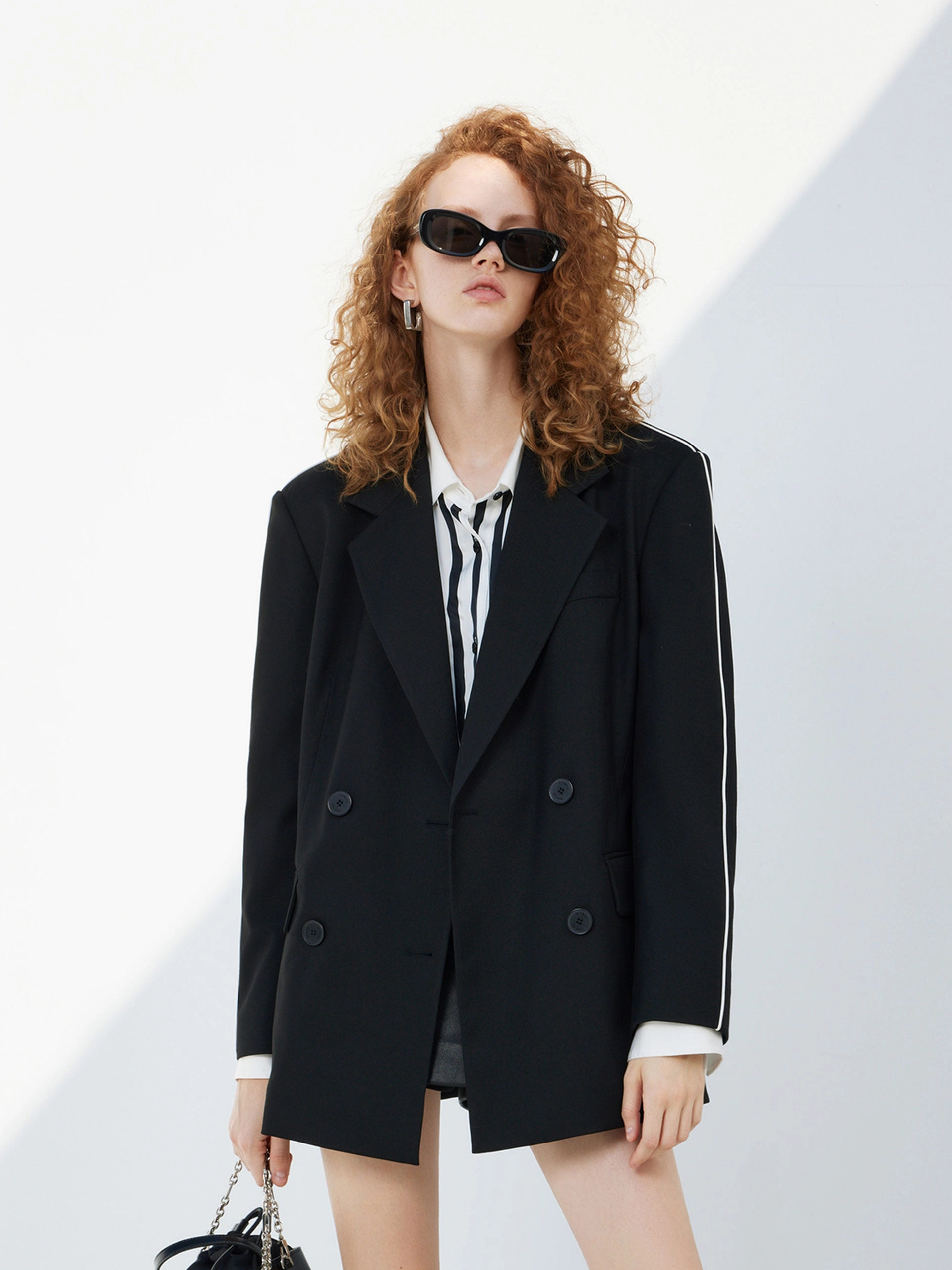 Double Breasted Structured Blazer Durable Outer Layer DurableStitching