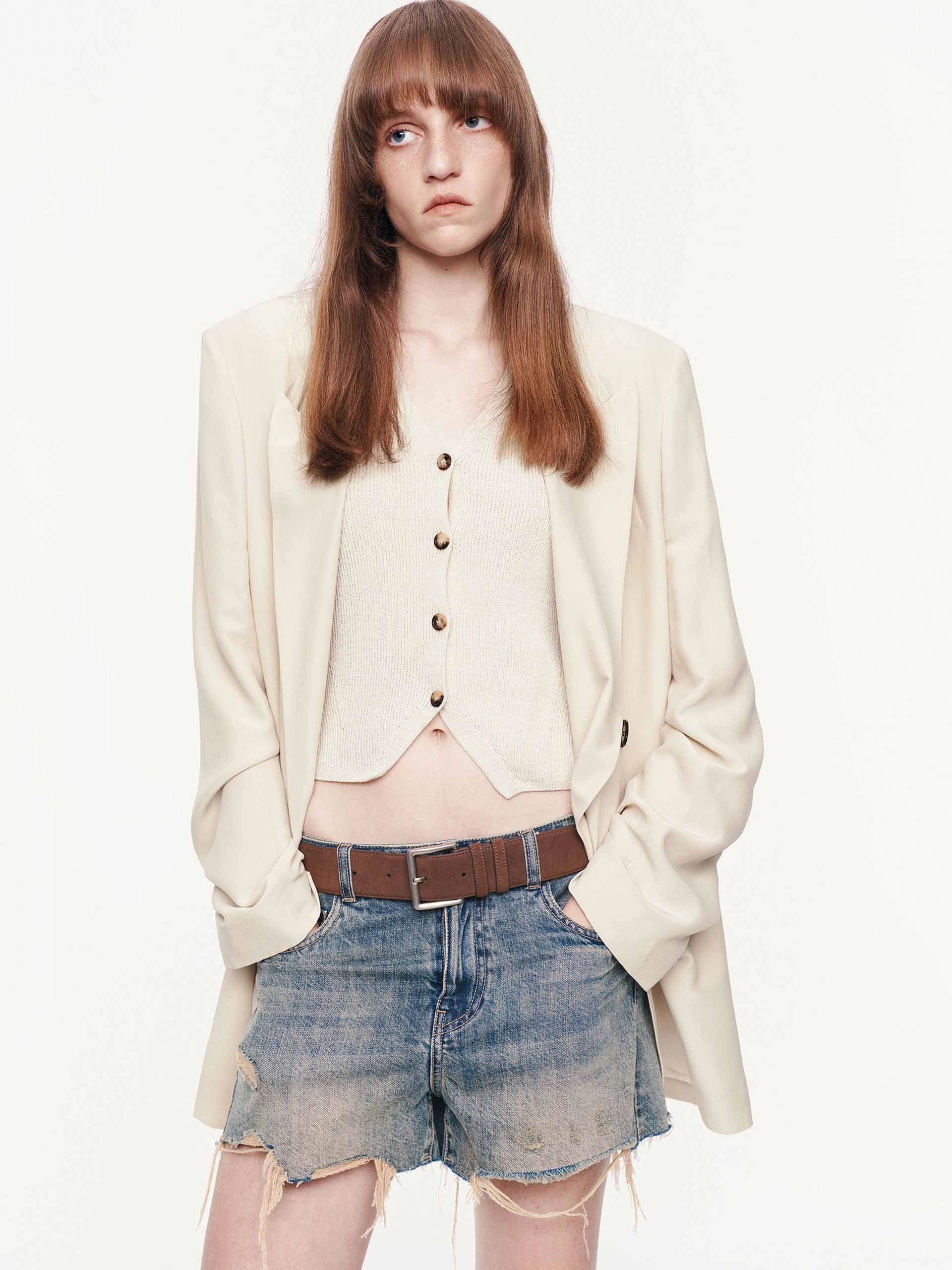 EcoFriendly Dye Process Durable Reinforced Elbow Patches Double Breasted Structured Blazer