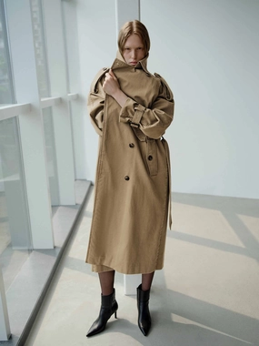 Windproof Hood Non Restrictive Movement Cut Double Breasted Trench Coat