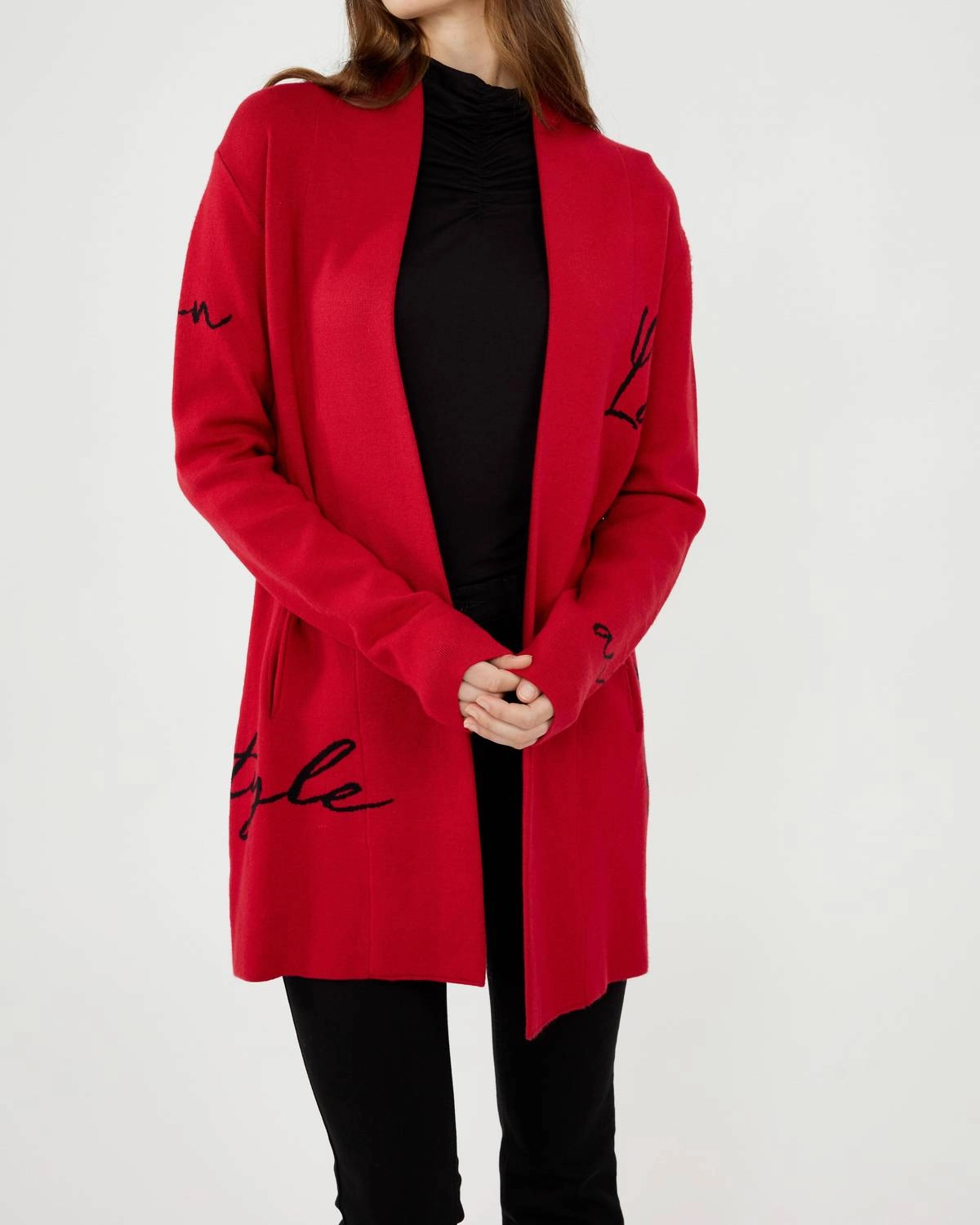 Classic Knitwear Knit Throw Over Cardigan In Red/black