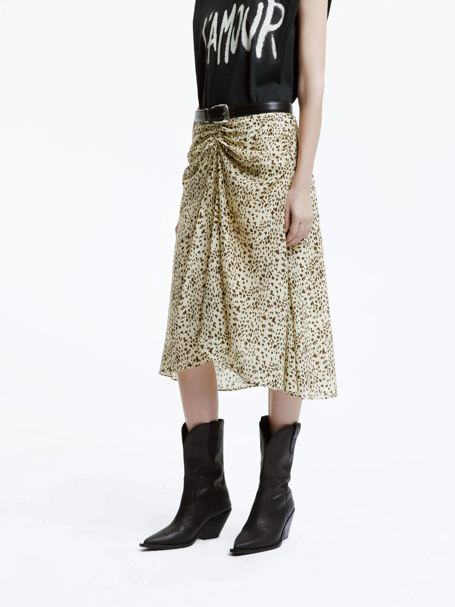 Double Layered Hem Leopard Print Silk Skirt