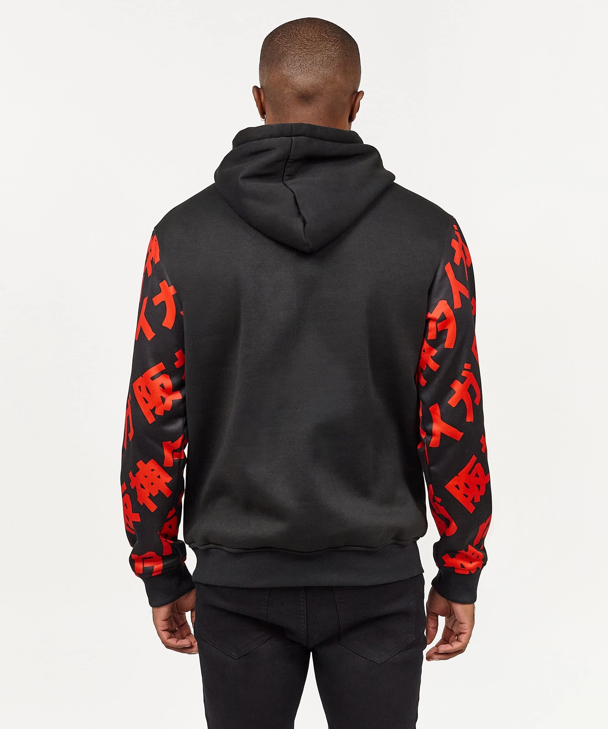 Kanji Tokyo Allover Print With Logo Hoodie Hidden Pocket Design Durable Reinforced Elbows