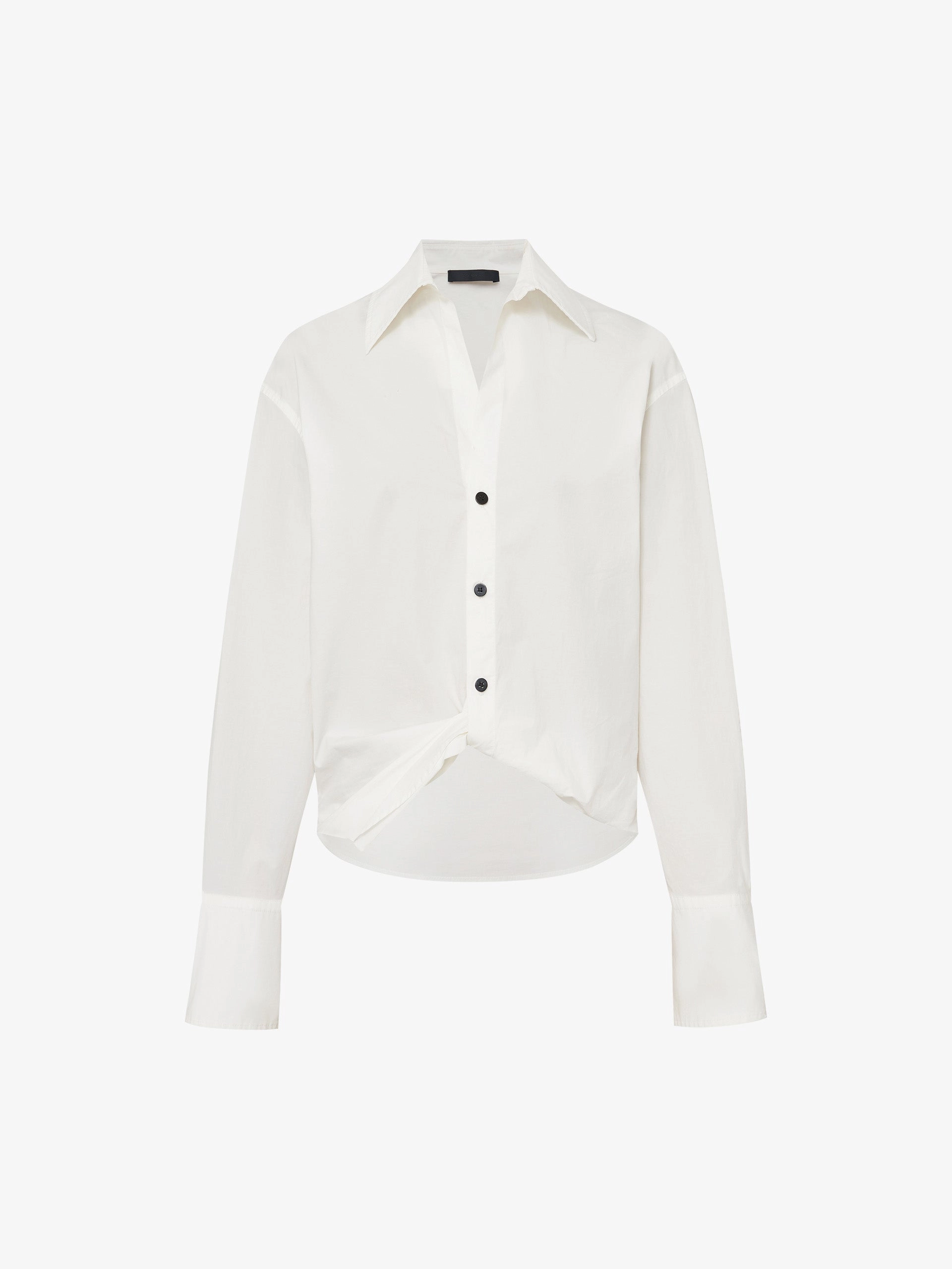 Twist Hem Cotton Blouse Grid Texture Fabric