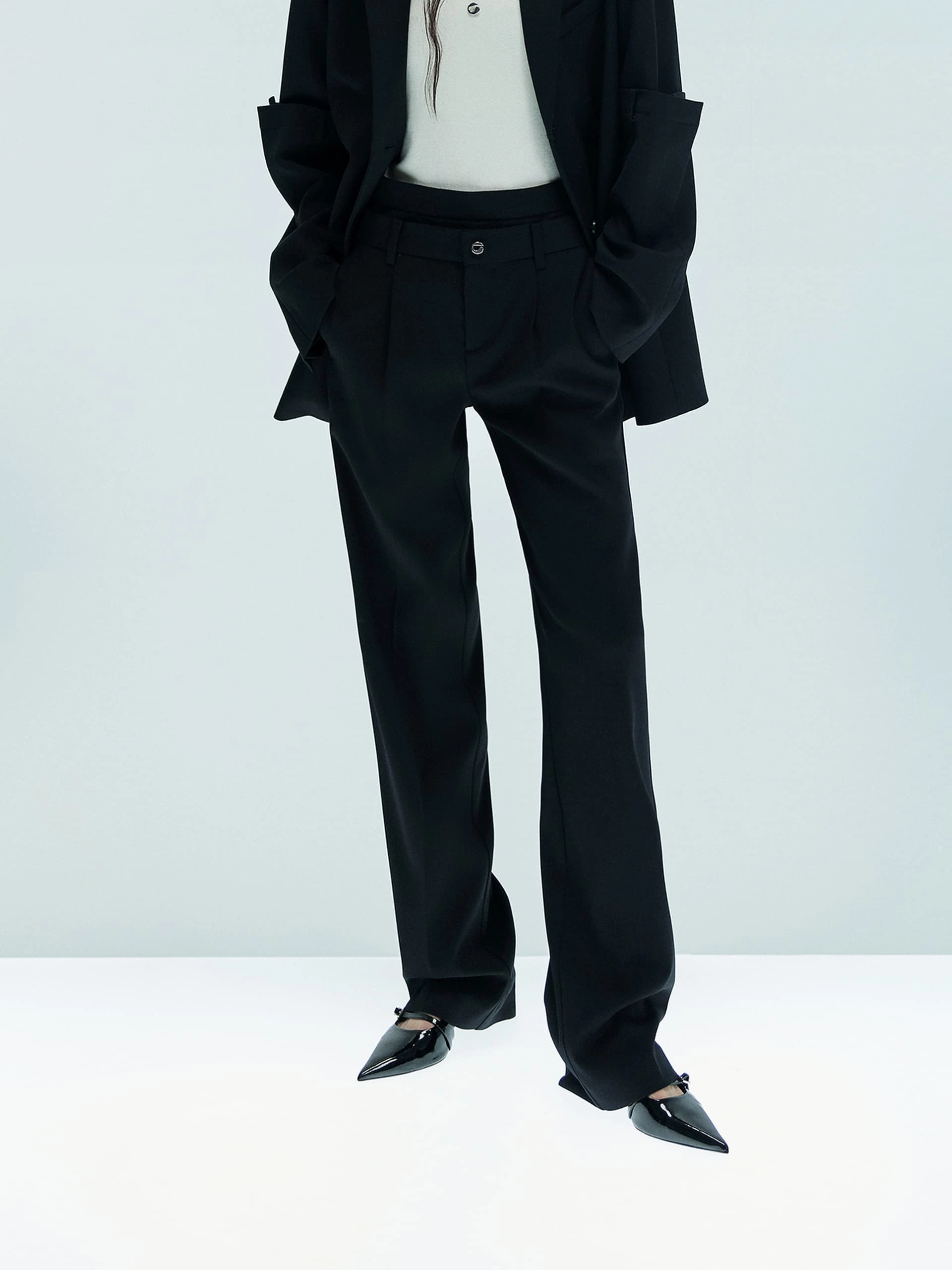 Double Waistband Tailored Pants Fashionable Waist