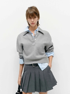 Lapel Collar Short Sweatshirt HighDurabilityWeave