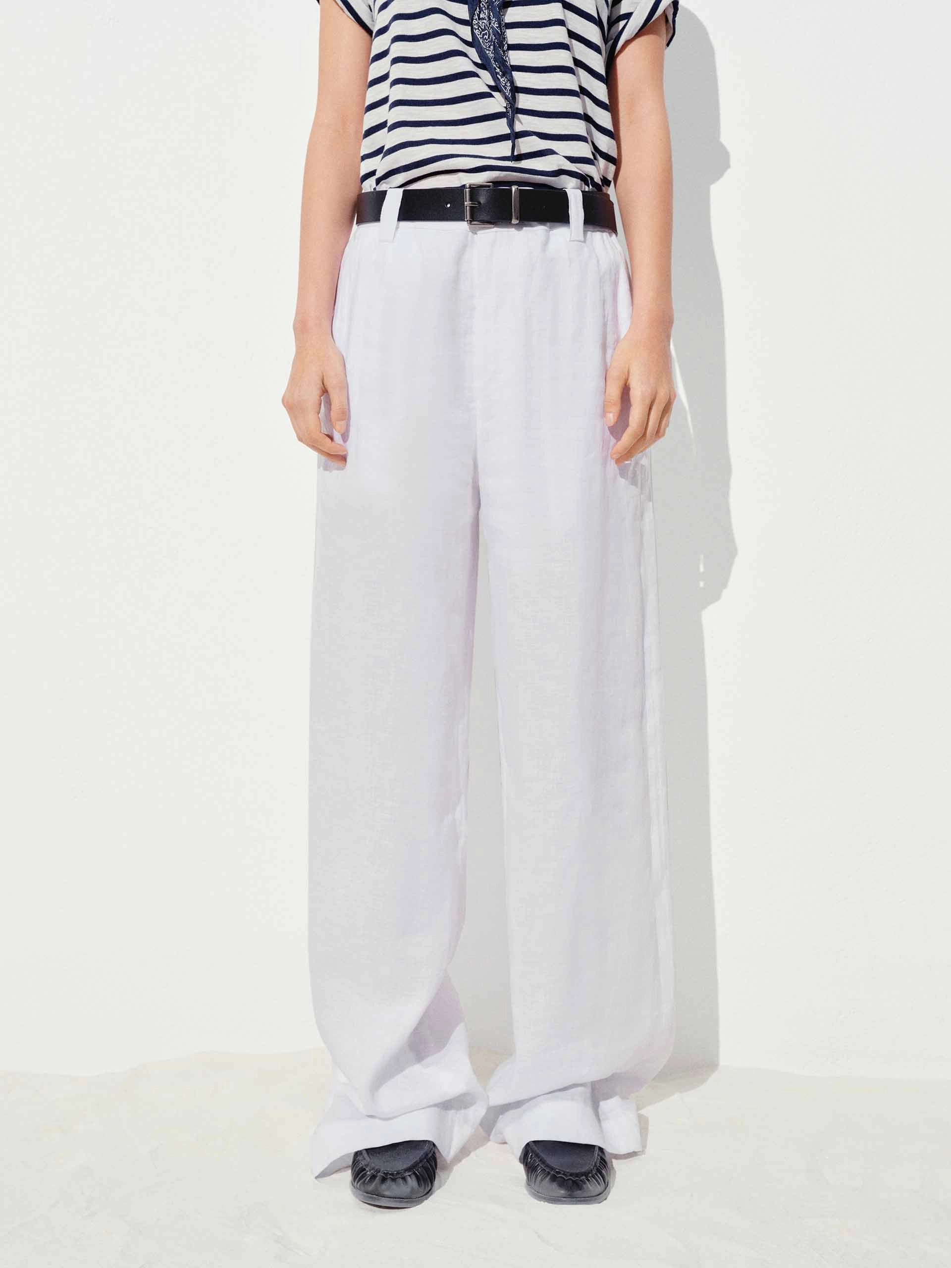 Roomy Shape Classic Style Linen Straight Trousers