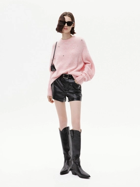 Rhinestone Detail Loose Sweater Breathable Mesh Back