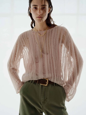 Stretchable Material Water Repellent Coating Sequin Open Knitted Top