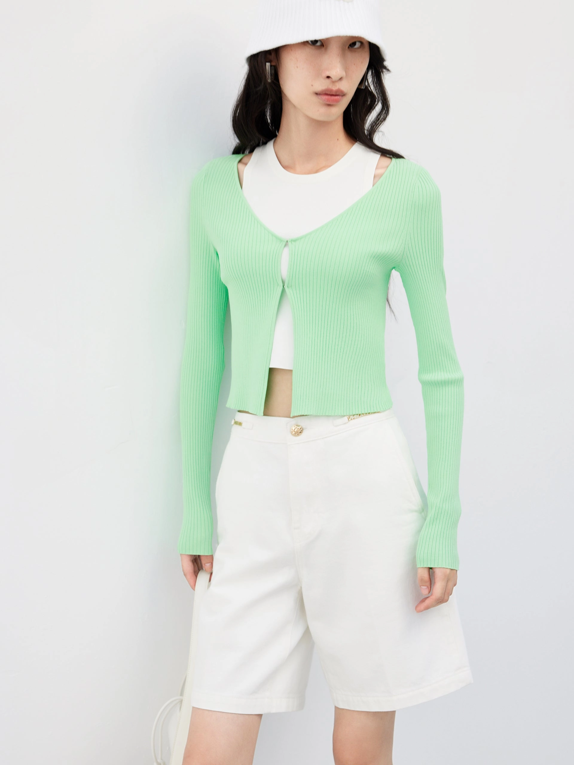 Two Piece Ribbed Knit Top Eco Dye Process RollUpSleeves