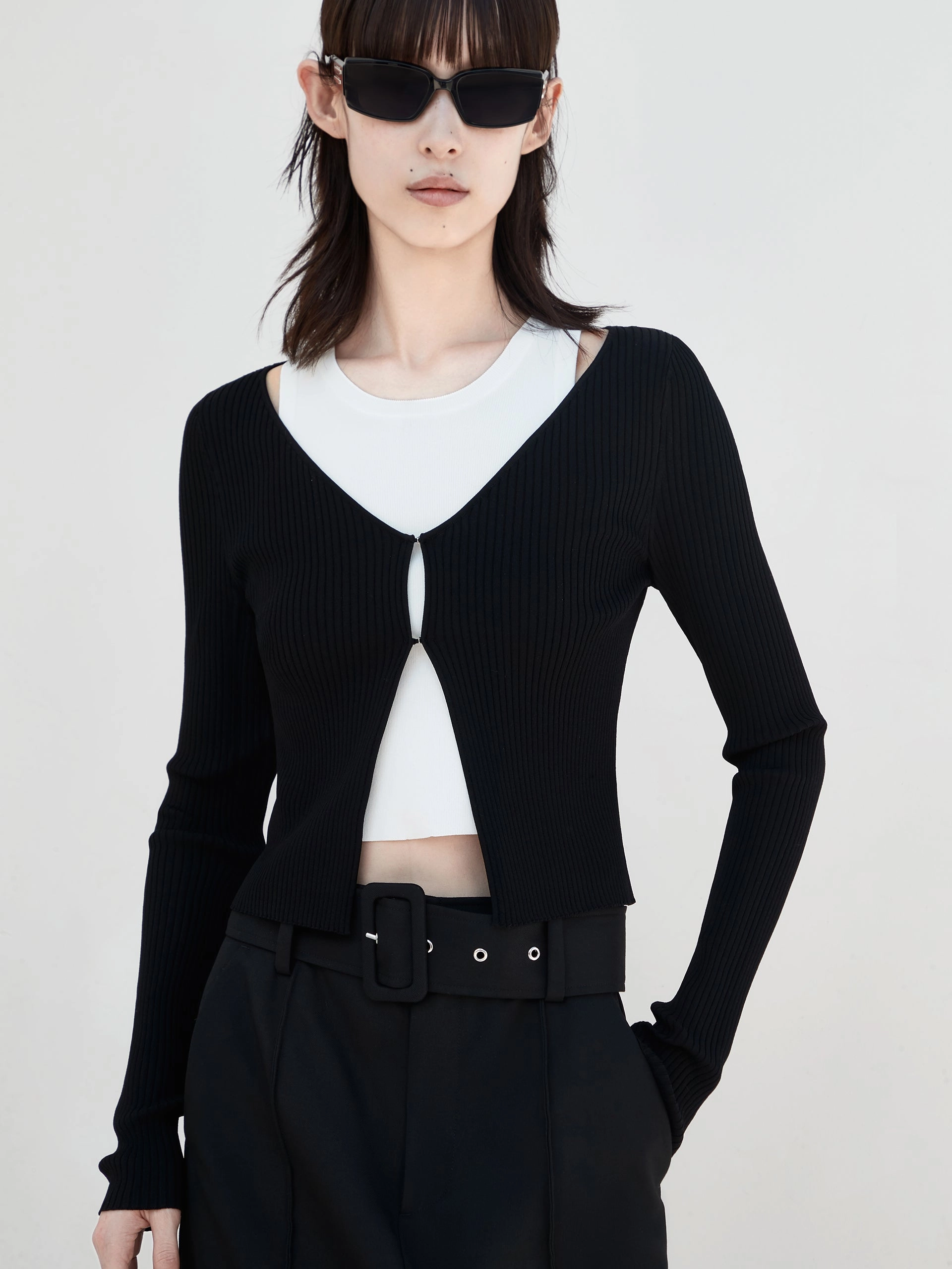 Two Piece Ribbed Knit Top Layered Collar Design FeatherlightConstruction