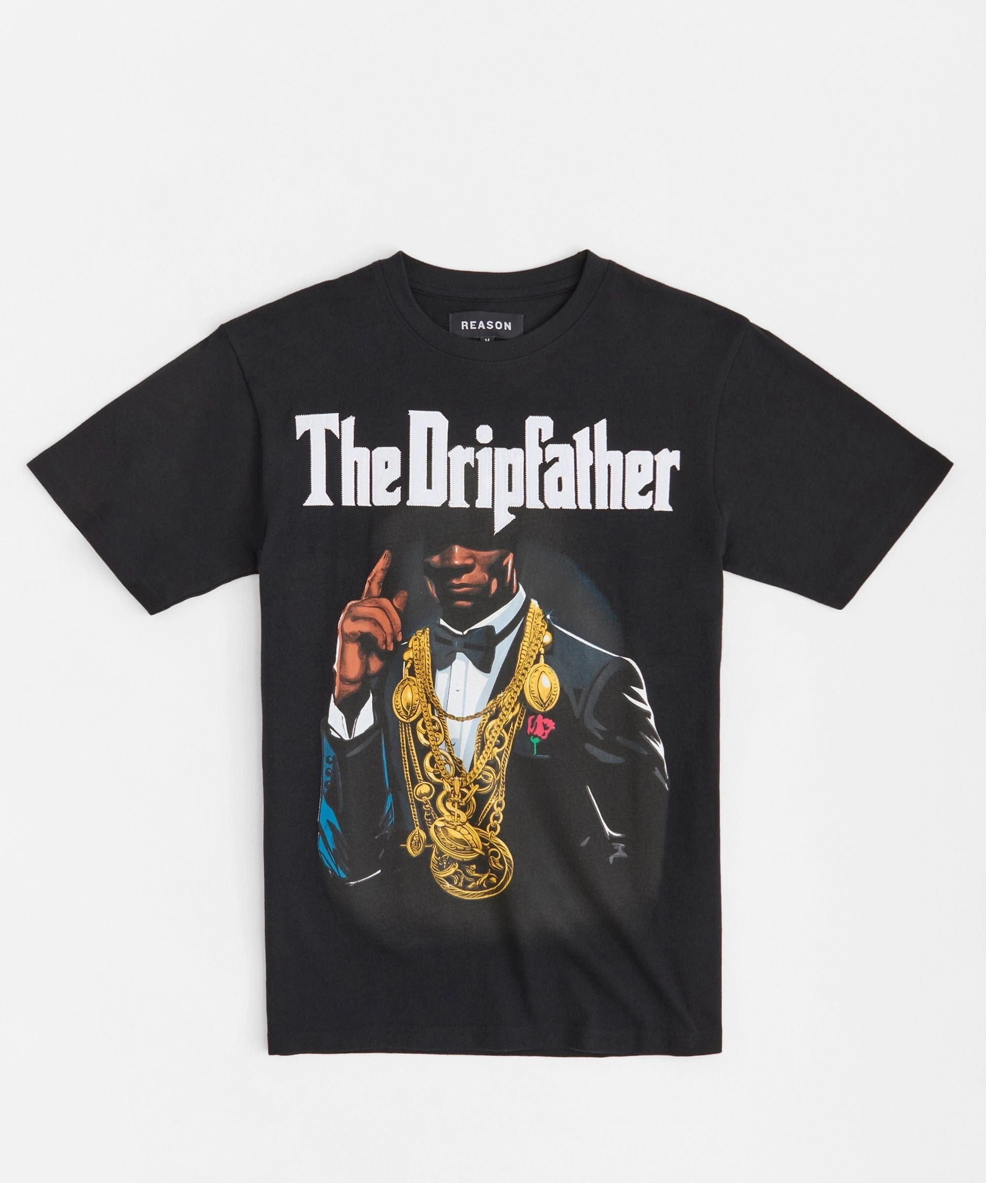 Minimalist Styling Dripfather Applique Short Sleeve Tee - Black