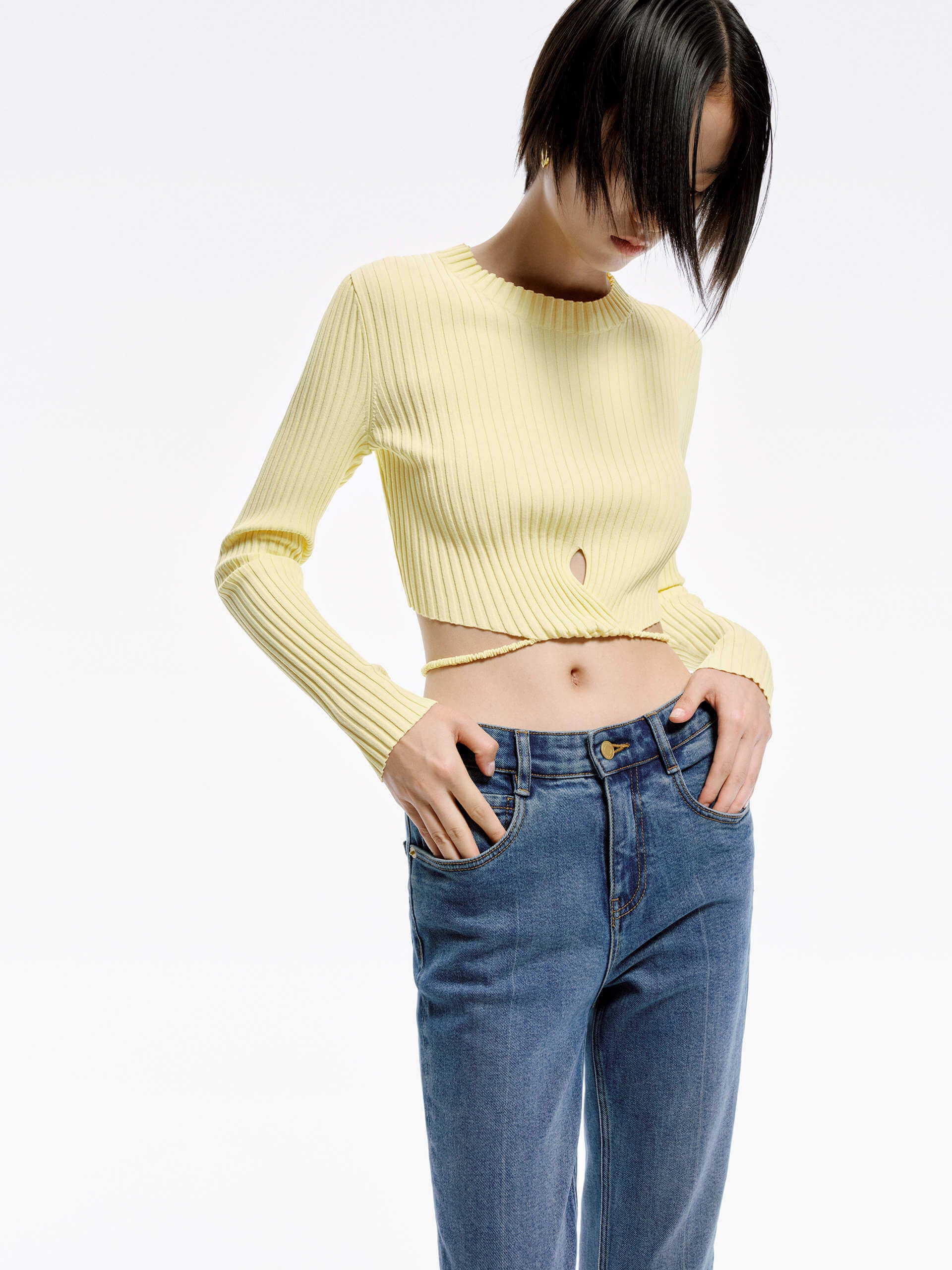 Stretch Fit Engineering Ribbed Knit Strap Top