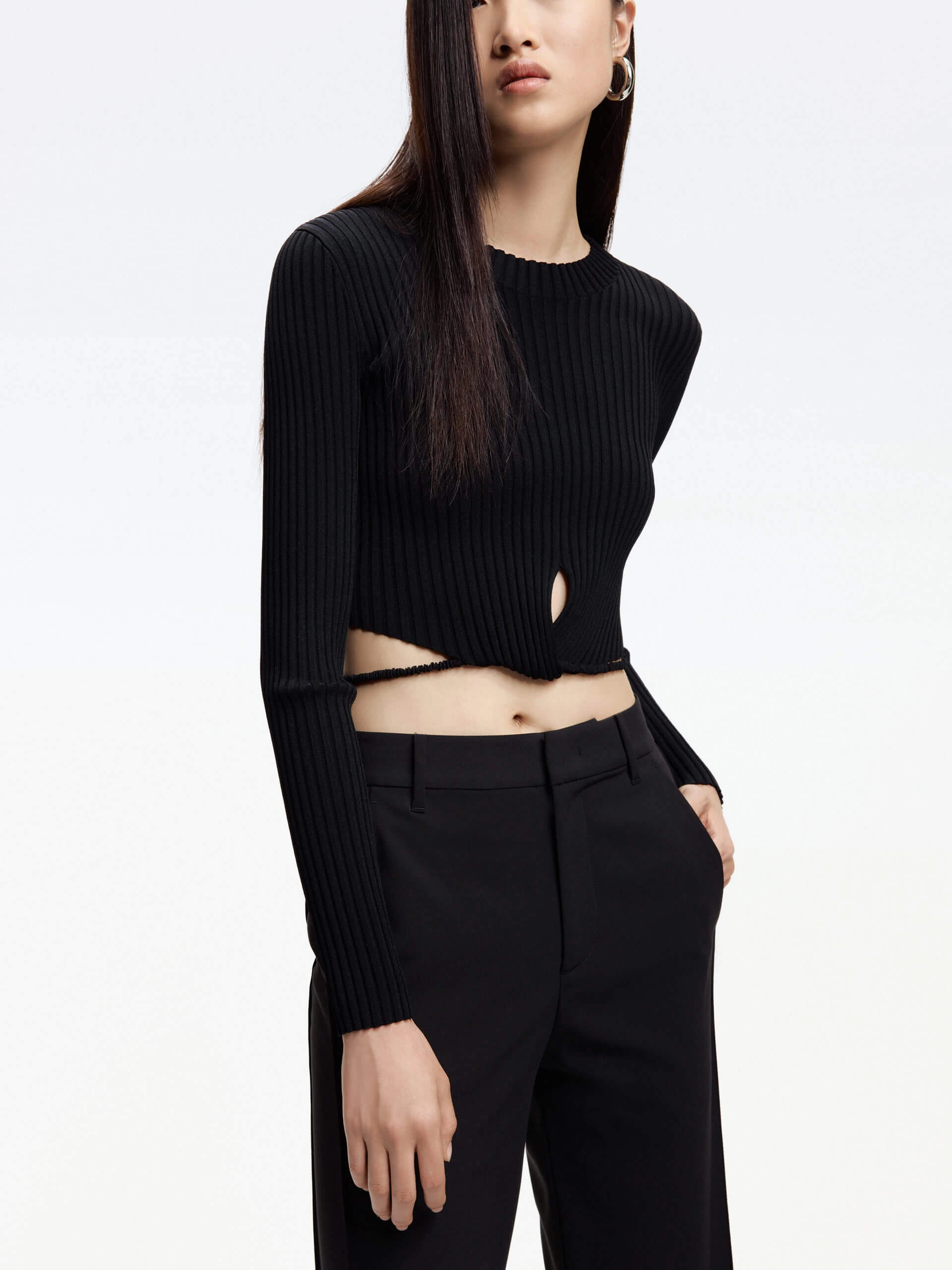 Convertible Design Ribbed Knit Strap Top
