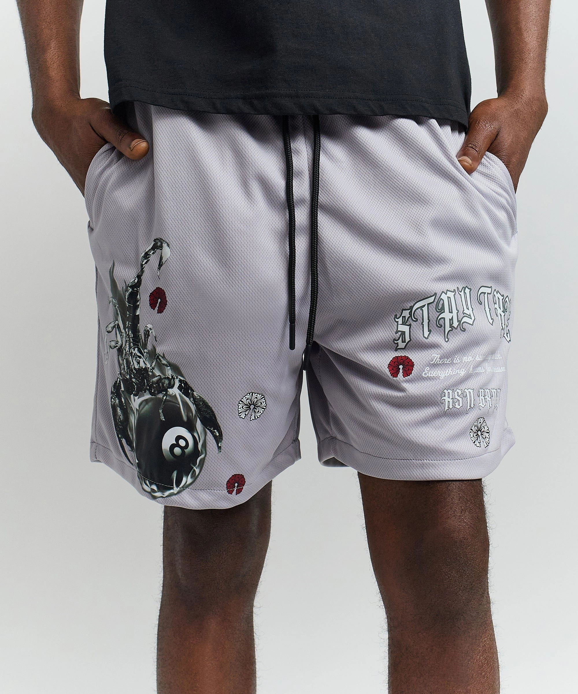 Stay True Multi Print Mesh Shorts - Grey AntiSnagYarnProcessing Breathable Construction