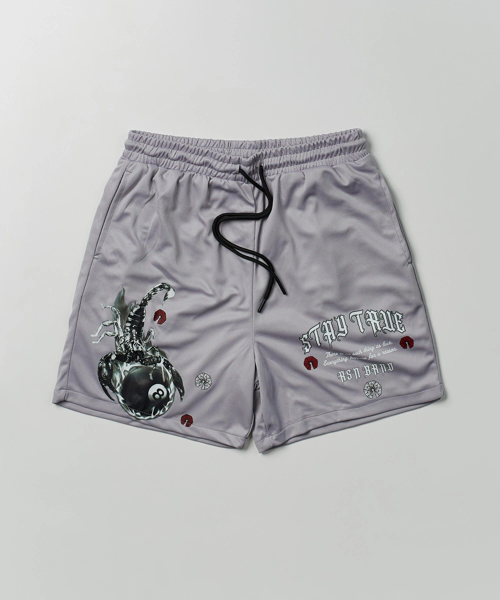 Seamless Knit Design Stay True Multi Print Mesh Shorts - Grey