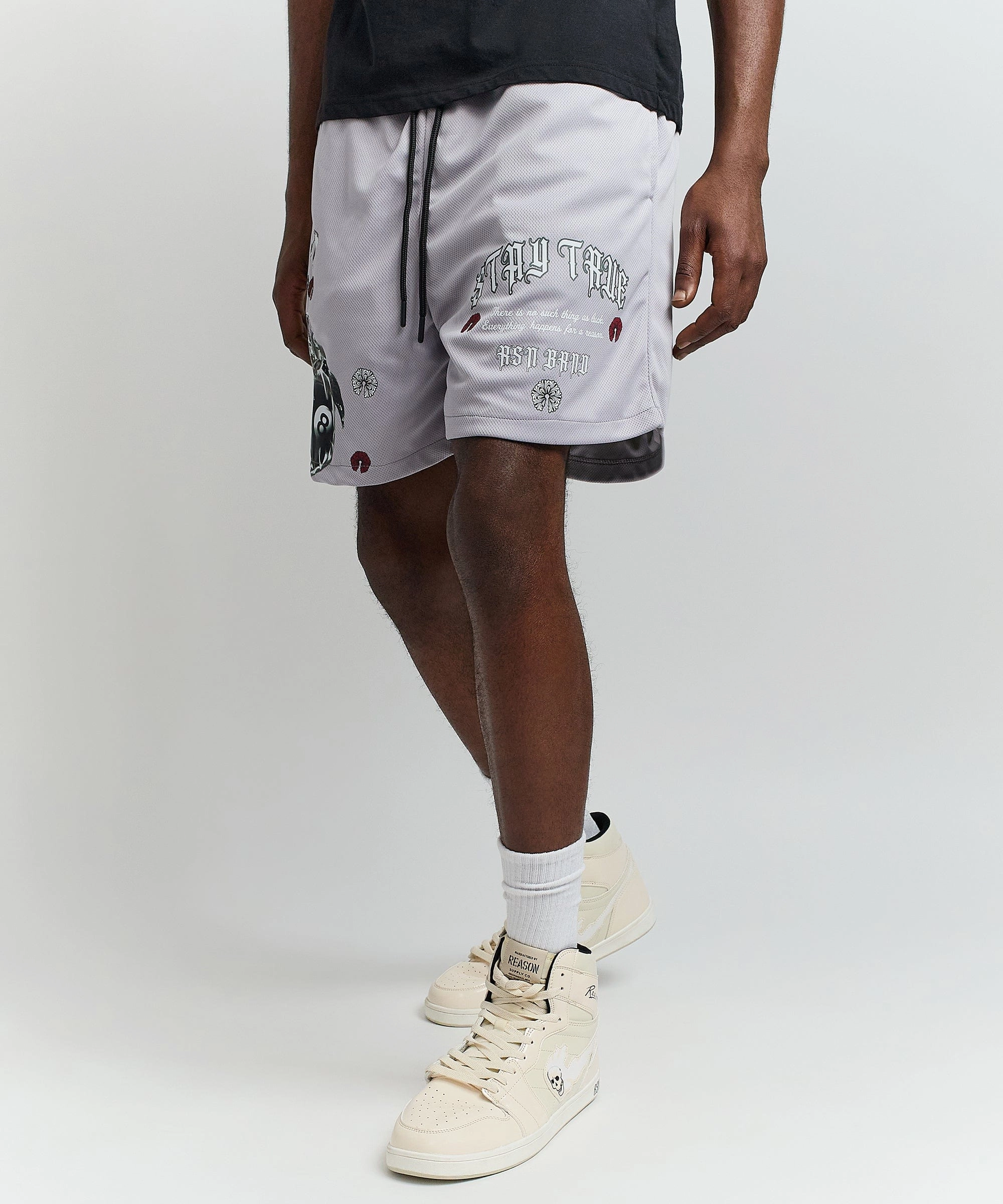 RelaxedSilhouette Stay True Multi Print Mesh Shorts - Grey