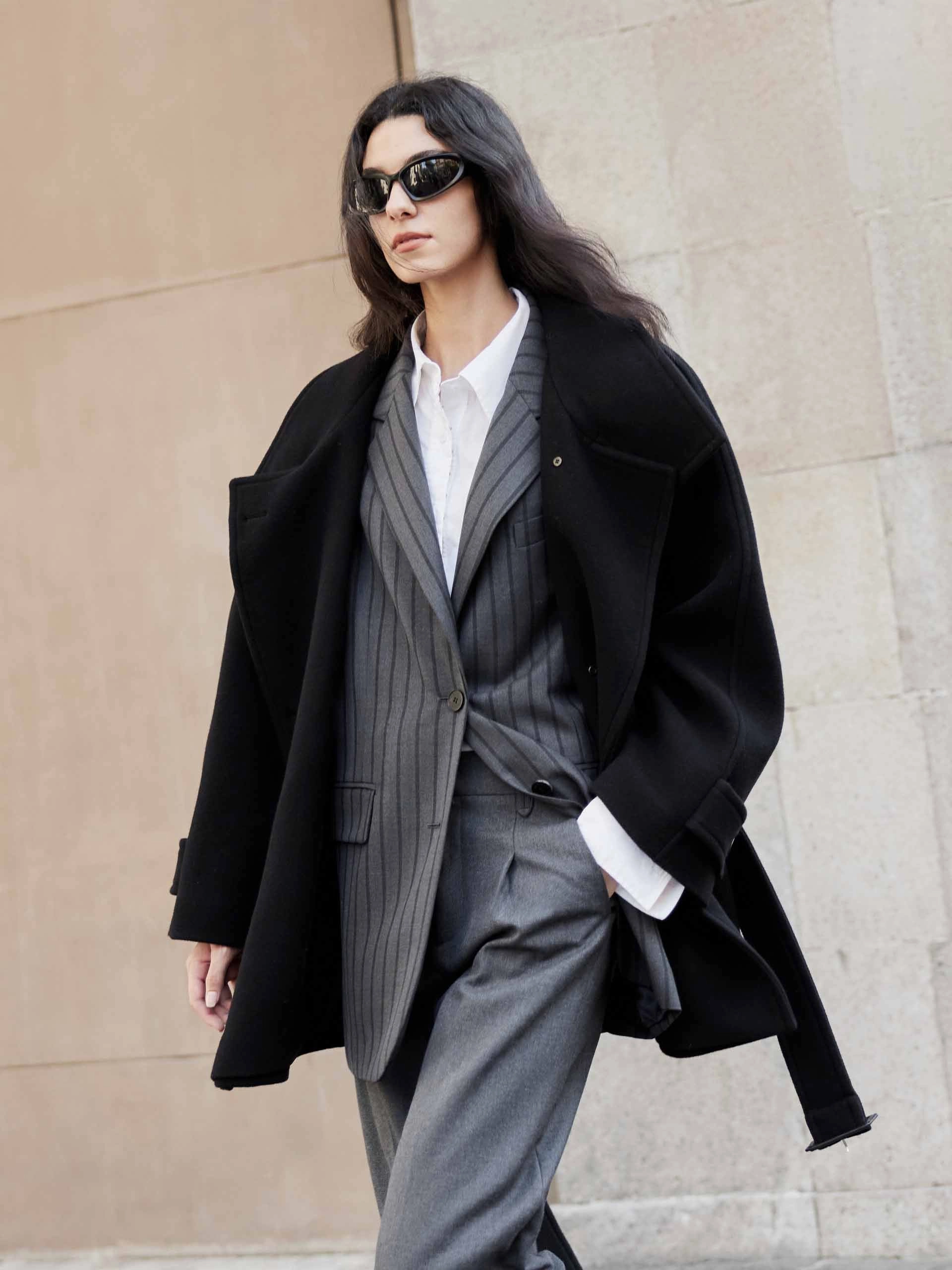 Flexible Fiber Fill Non Irritating Seams Double Faced Midi Coat
