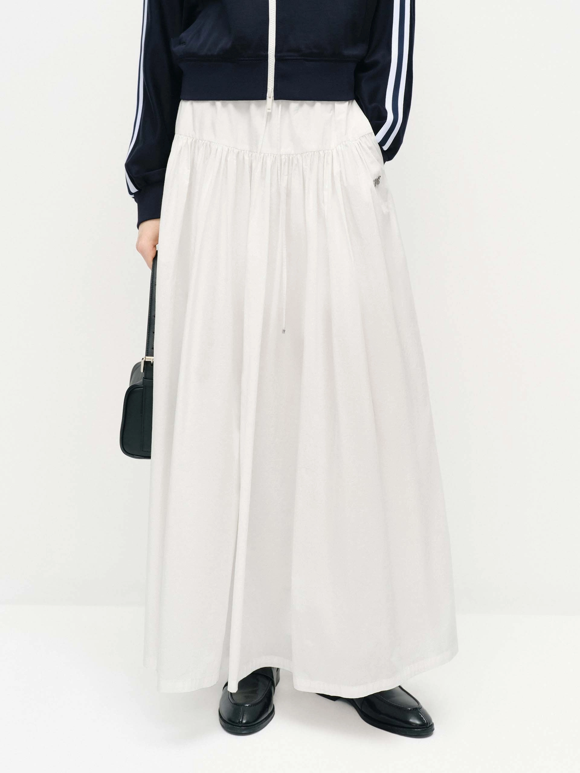 MoistureWickingLining Drawstring A-line Maxi Skirt