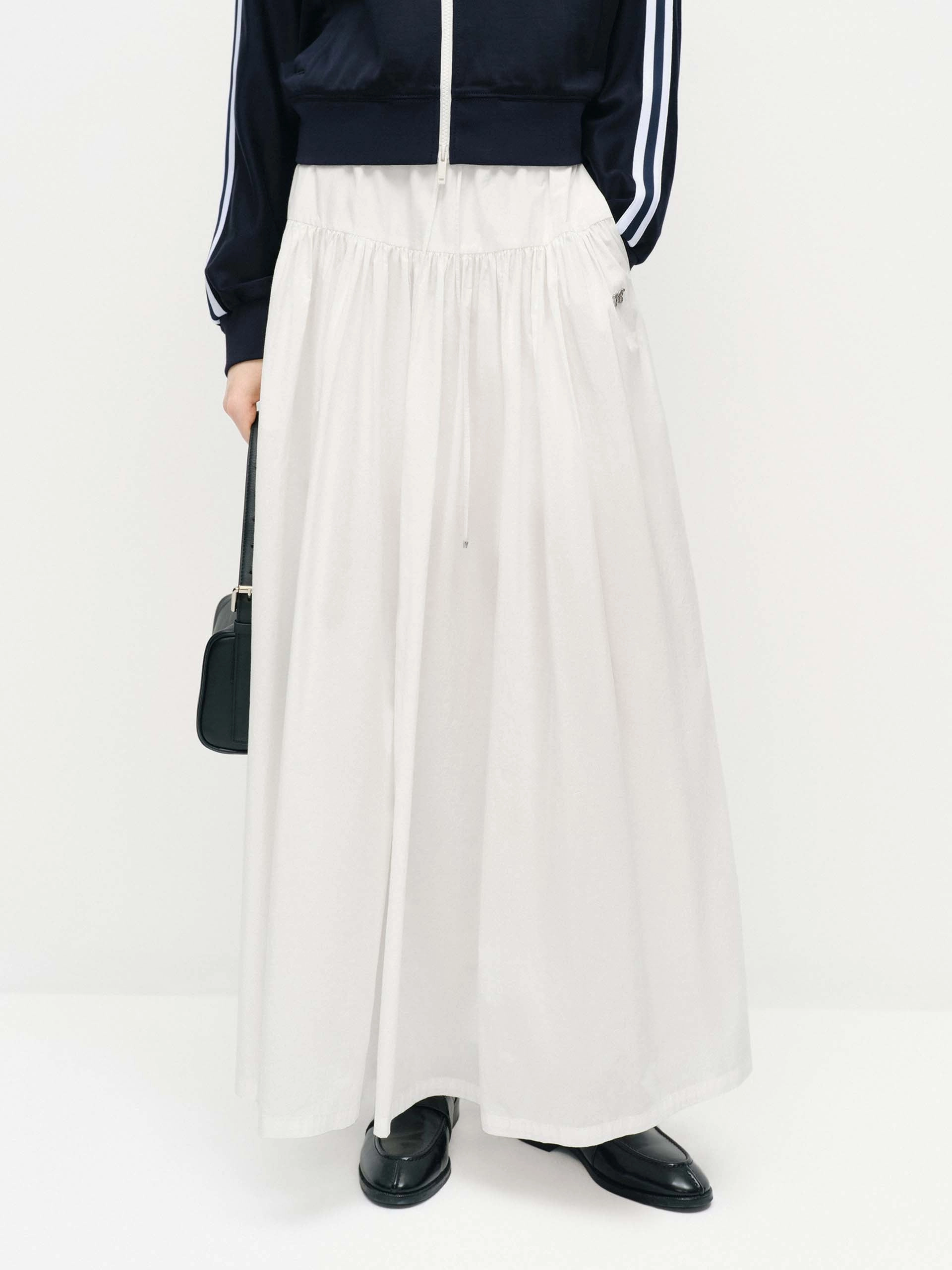Drawstring A-line Maxi Skirt Minimal Design Comfy Vibes