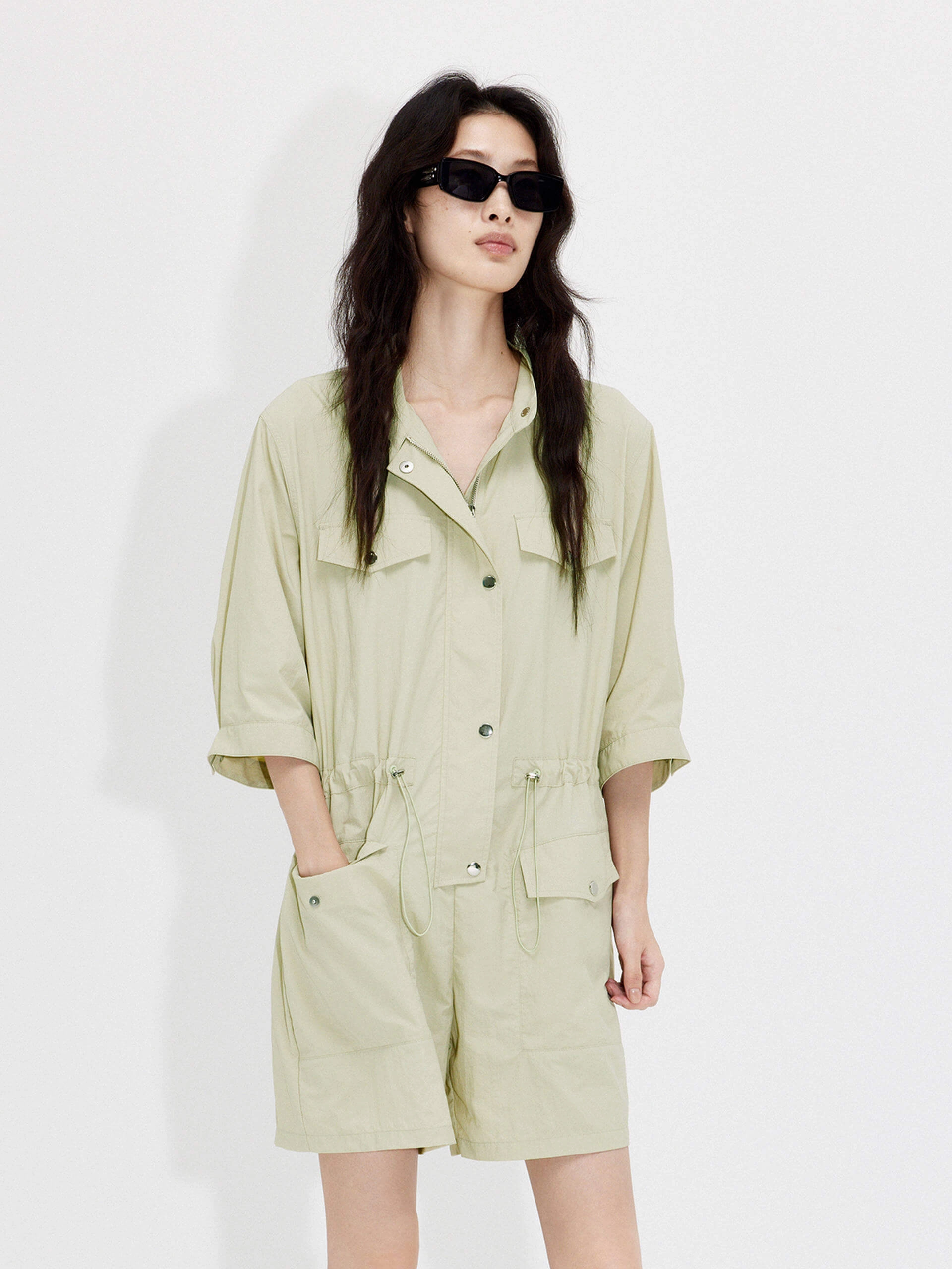Wear Resistant Fabric Drawstring Cargo Romper