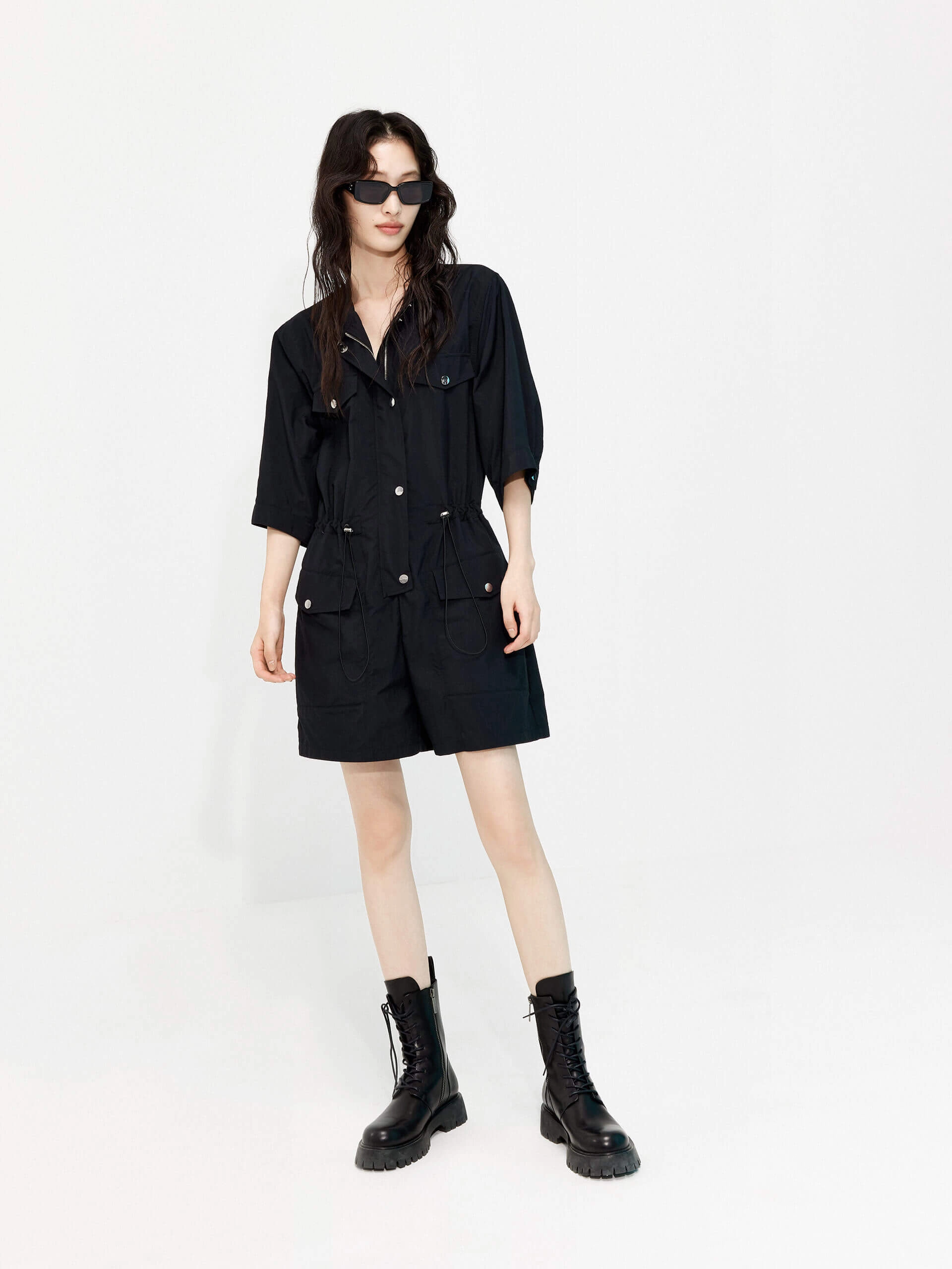 Drawstring Cargo Romper Casual Performance Fit