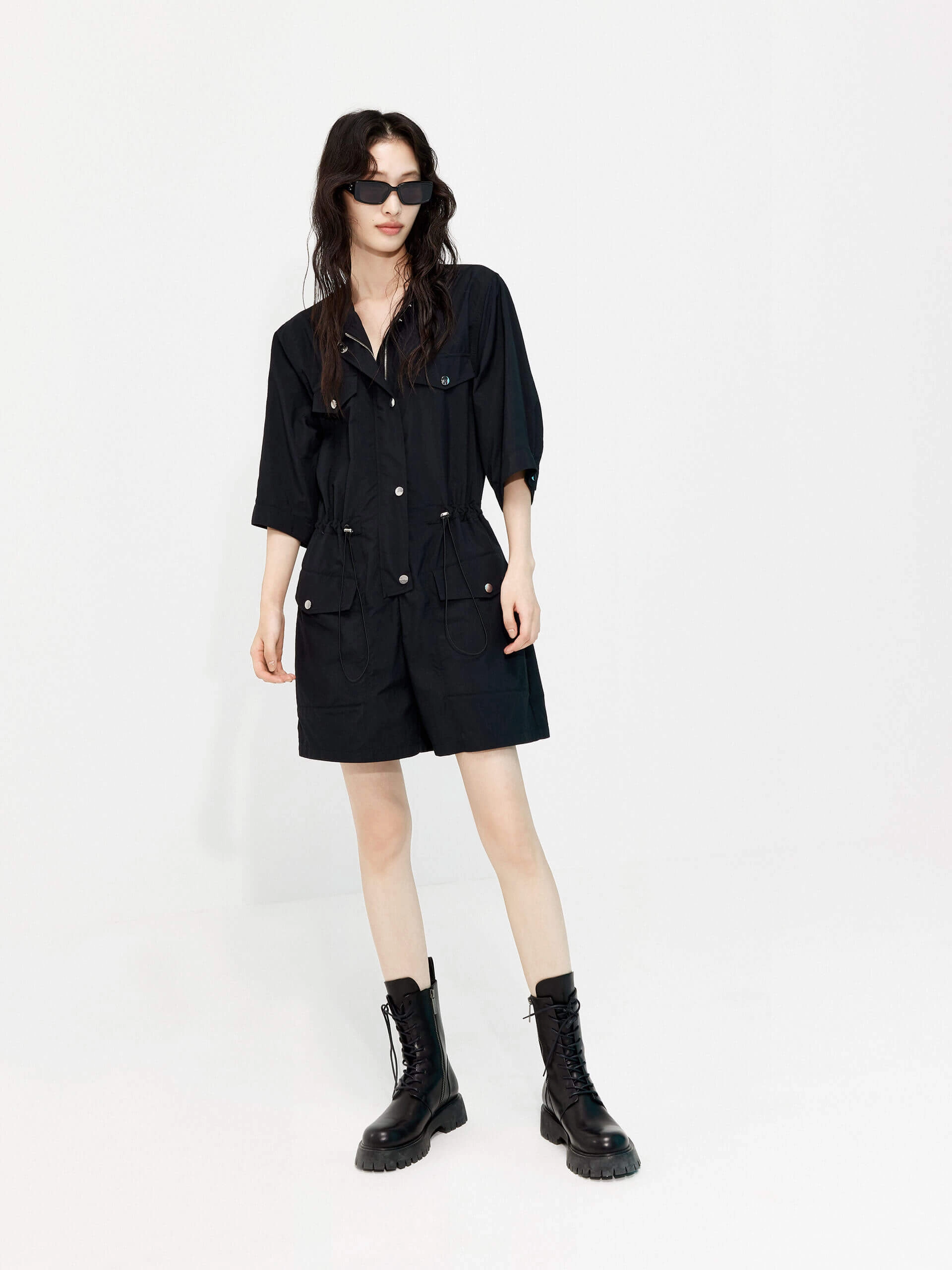 Utility Style Drawstring Cargo Romper