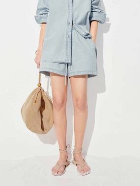 Drawstring Denim Washed Shorts Moisture Wicking Technology