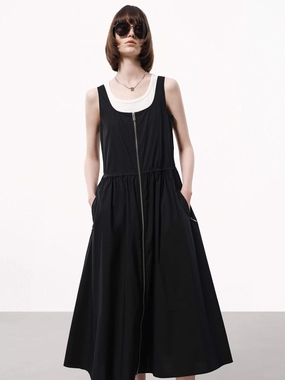 Drawstring Detail Tank Dress Feminine Structure Cozy Style