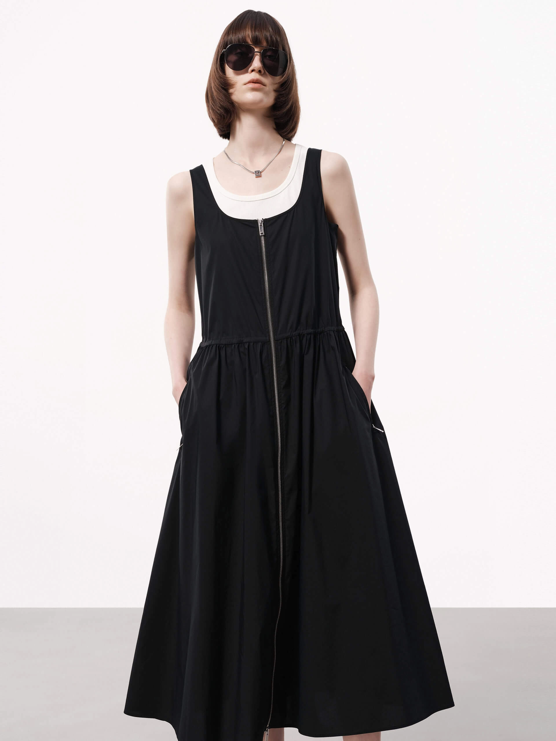 Refined Feel Mood Casual Drawstring Detail Tank Dress