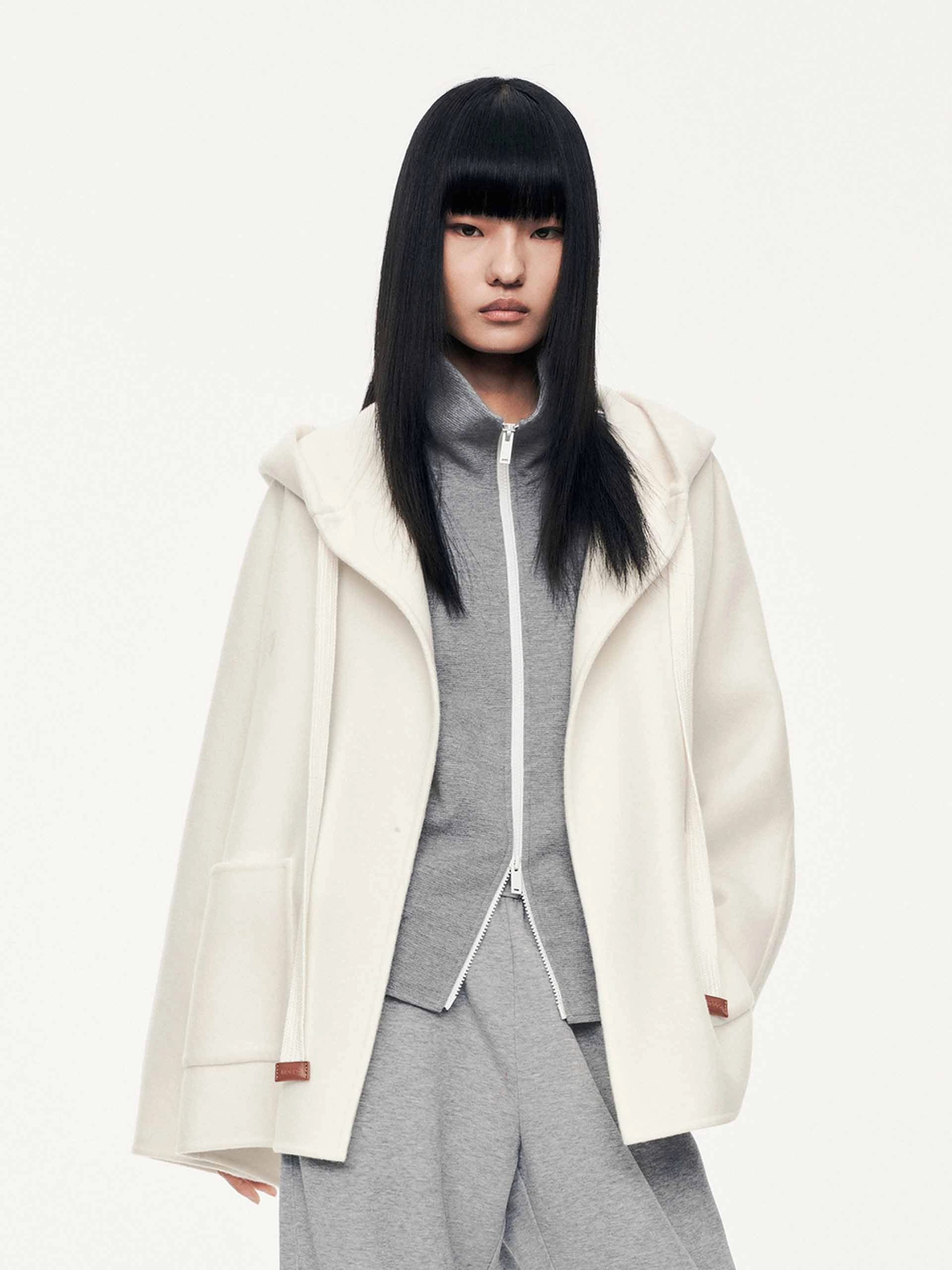 Runway Inspired Noise Reduction Design Drawstring Detail Wool Coat