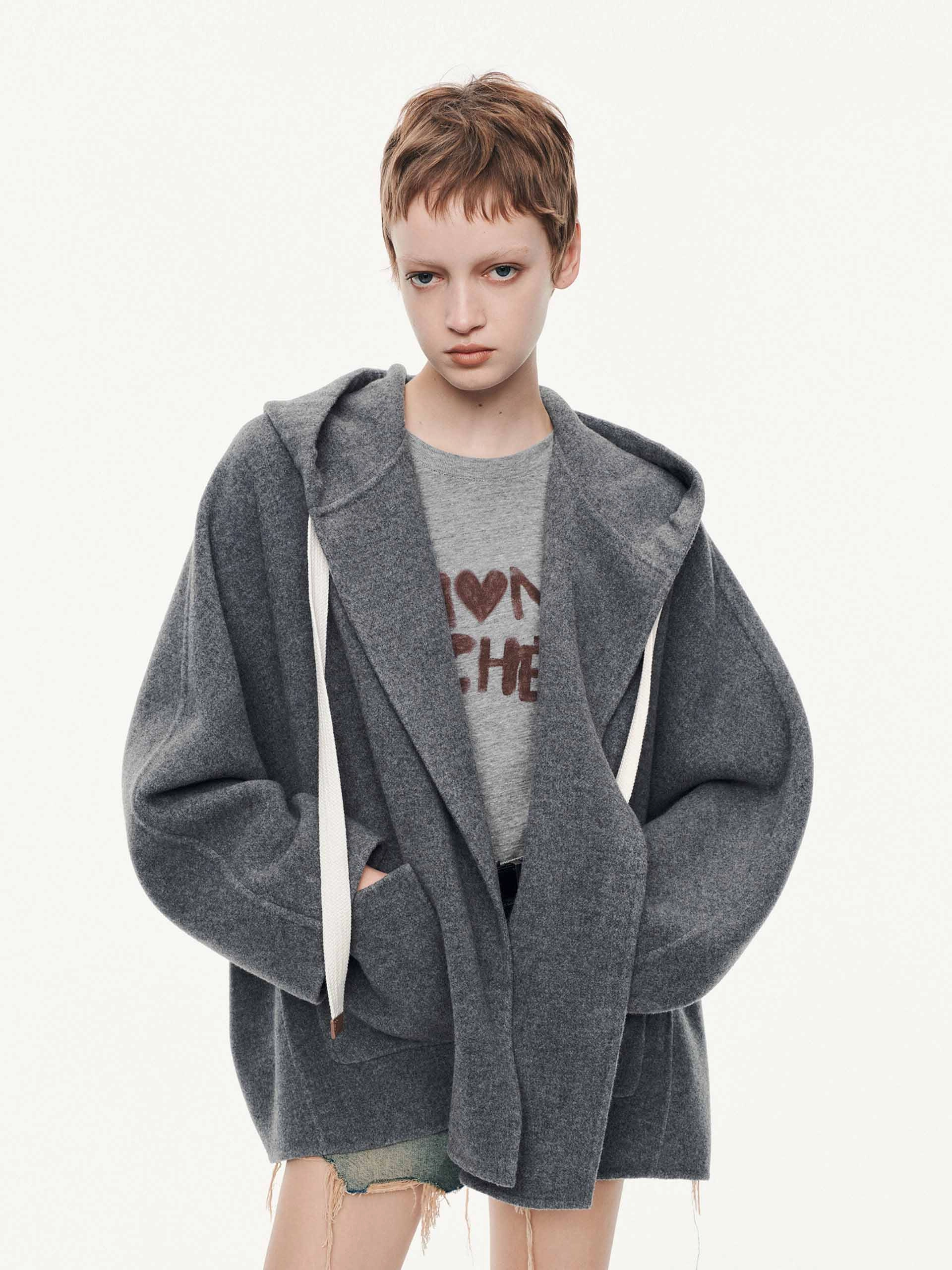 Drawstring Detail Wool Coat Elegant Styling