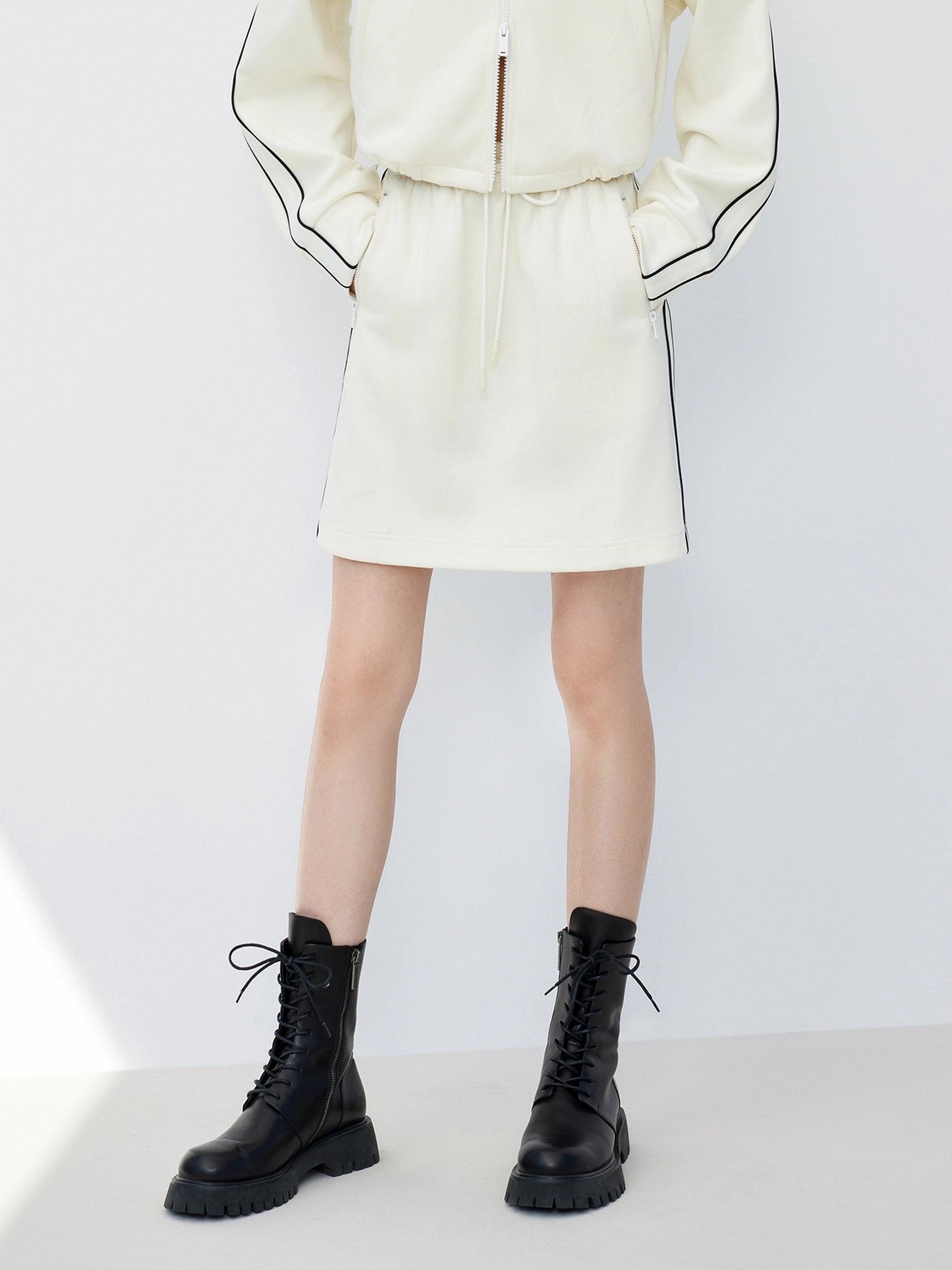 Drawstring Elastic Skirt Structured Hemline Travel Essential