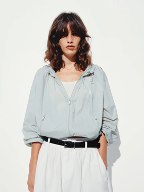 Drawstring Hooded Coat No Collar