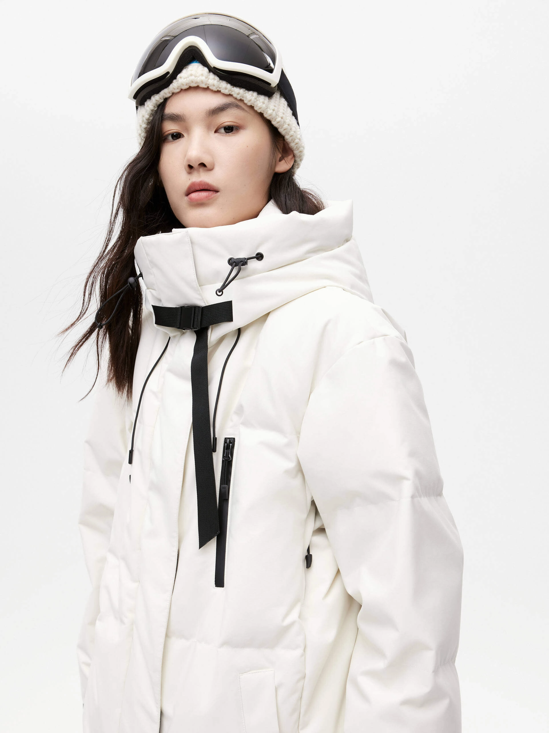 Drawstring Hooded Down Jacket Urban Hike Style ElasticWaistband