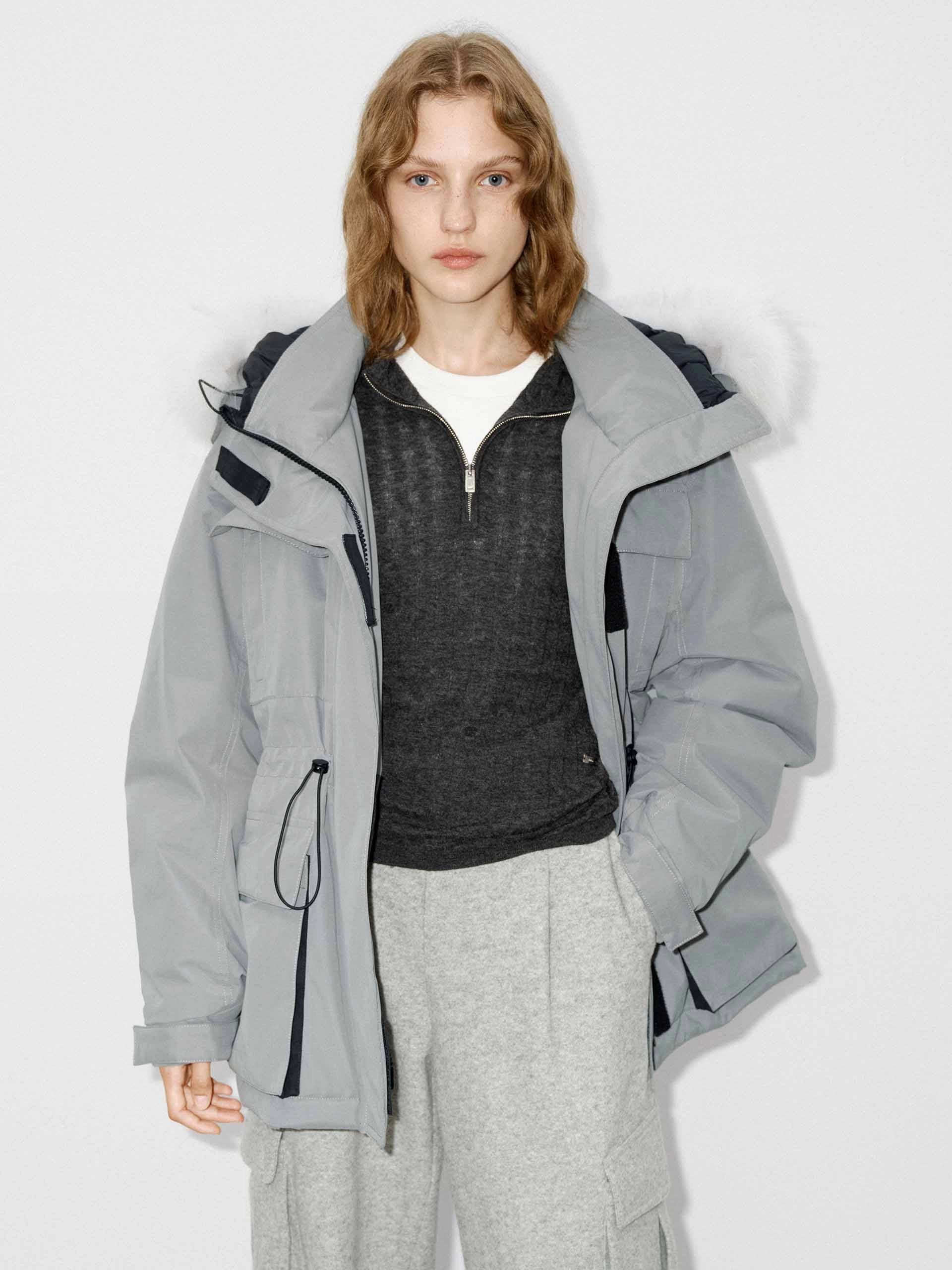 Detachable Lining SlipResistantFastenings Drawstring Hooded Puffer Jacket