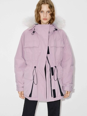 Drawstring Hooded Puffer Jacket Chill Day Layer Tear Resistant Panels