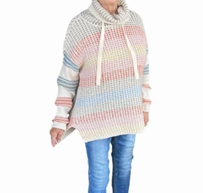 Casual Layering Drawstring Neck Sweater In Rainbow