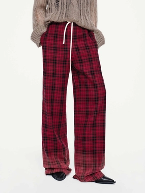 Anti Static Fabric Drawstring Plaid Trousers
