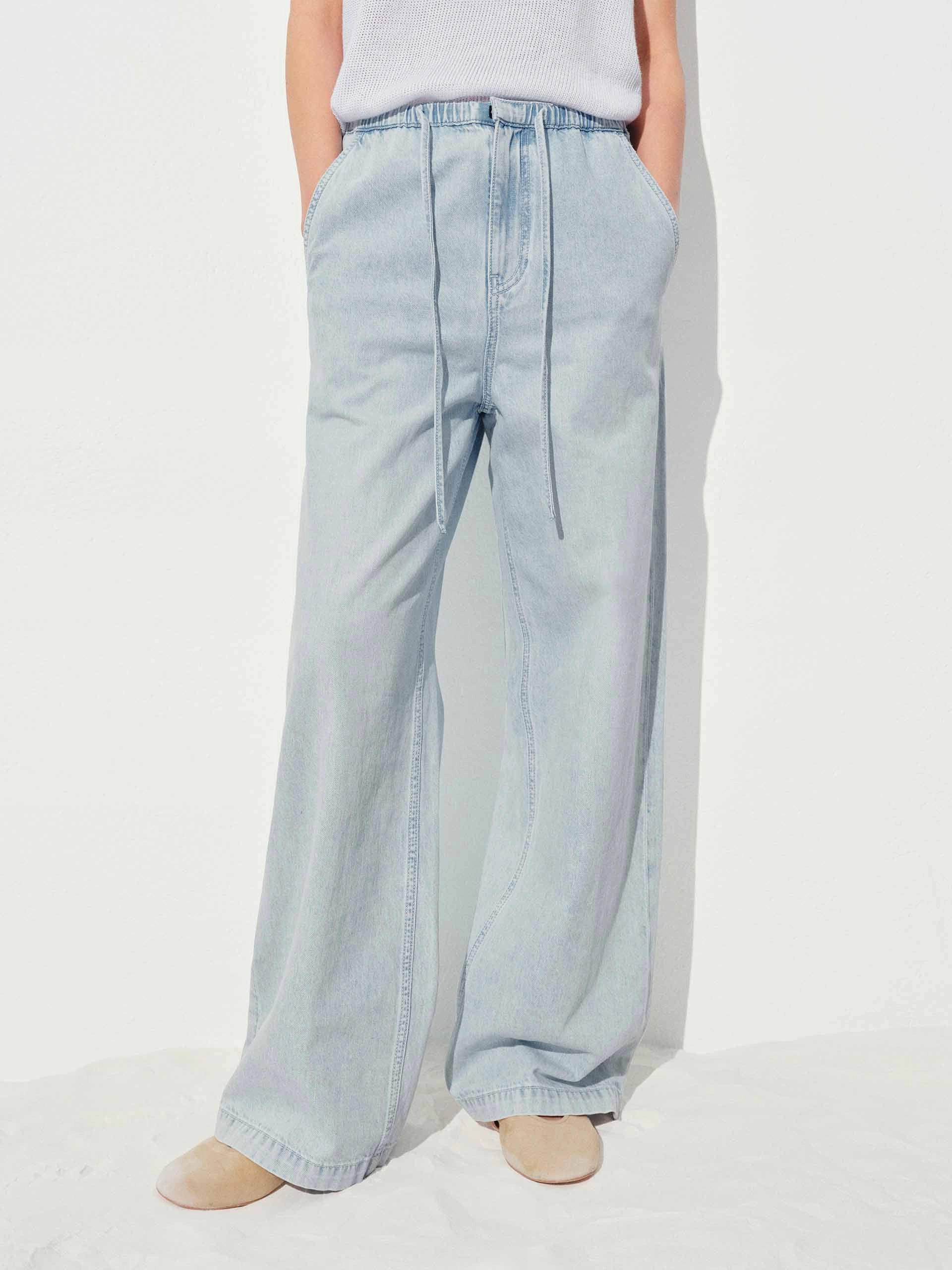 Durable Athlete Fit Travel Outfit Neutral Loose Drawstring Straight Jeans