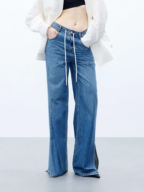 Drawstring Straight Leg Jeans Festival Outfit Everyday Everyday Loose