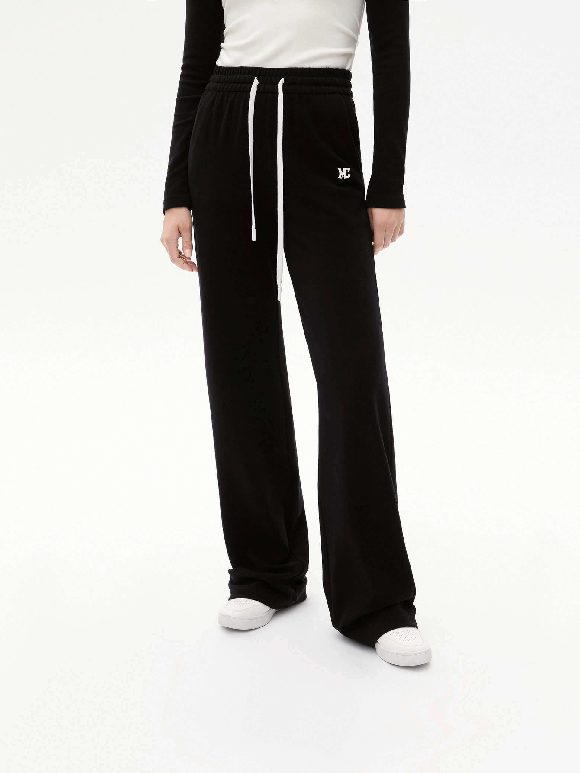 Drawstring Straight Leg Trousers Sporty Look stain guard