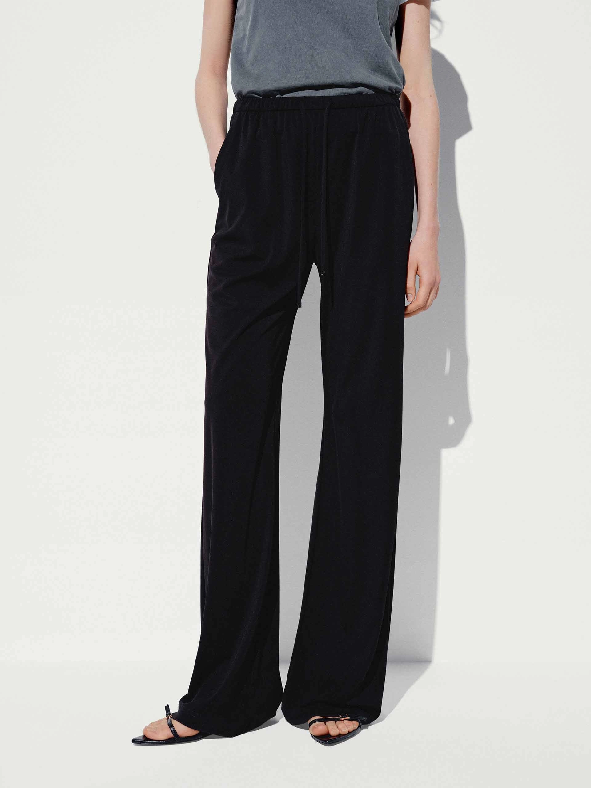 Drawstring Waist Flared Trousers CompressionFitFabric Flattering Fit Wear