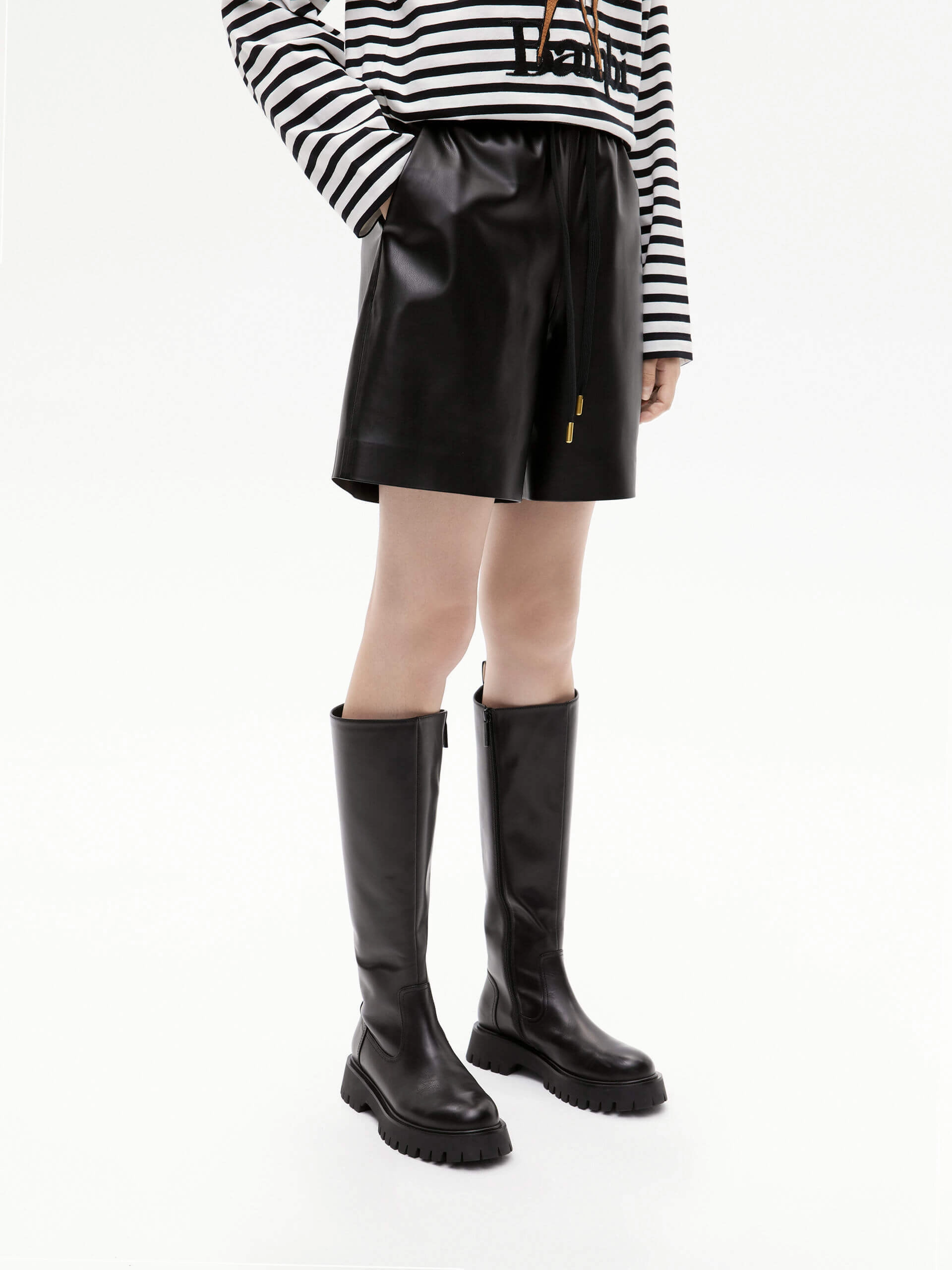 Drawstring Waist Leather Shorts Skinny Fit Cozy Touch