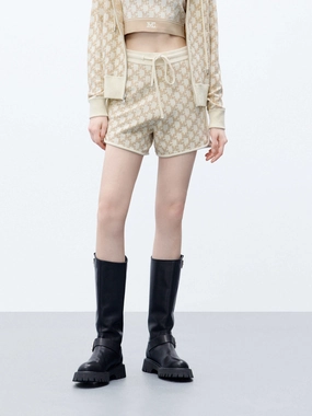 Anti Static Fabric Drawstring Waist Monogram Shorts