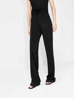 Relaxed Wear Flat Lock Seams Drawstring Waist Tailored Pants
