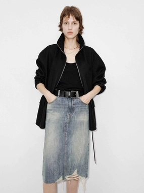 Drawstring Waist Wool Coat Heat Reflective Lining