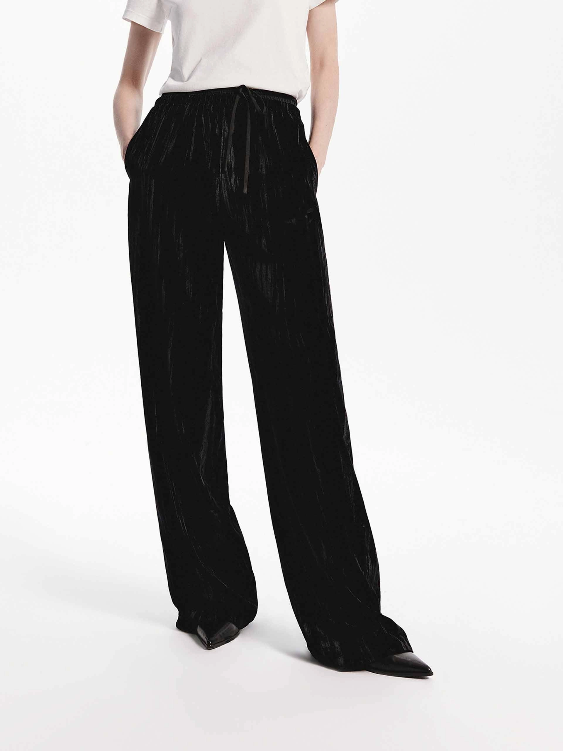 Drawstring Wide Leg Pants High Waist Stretch