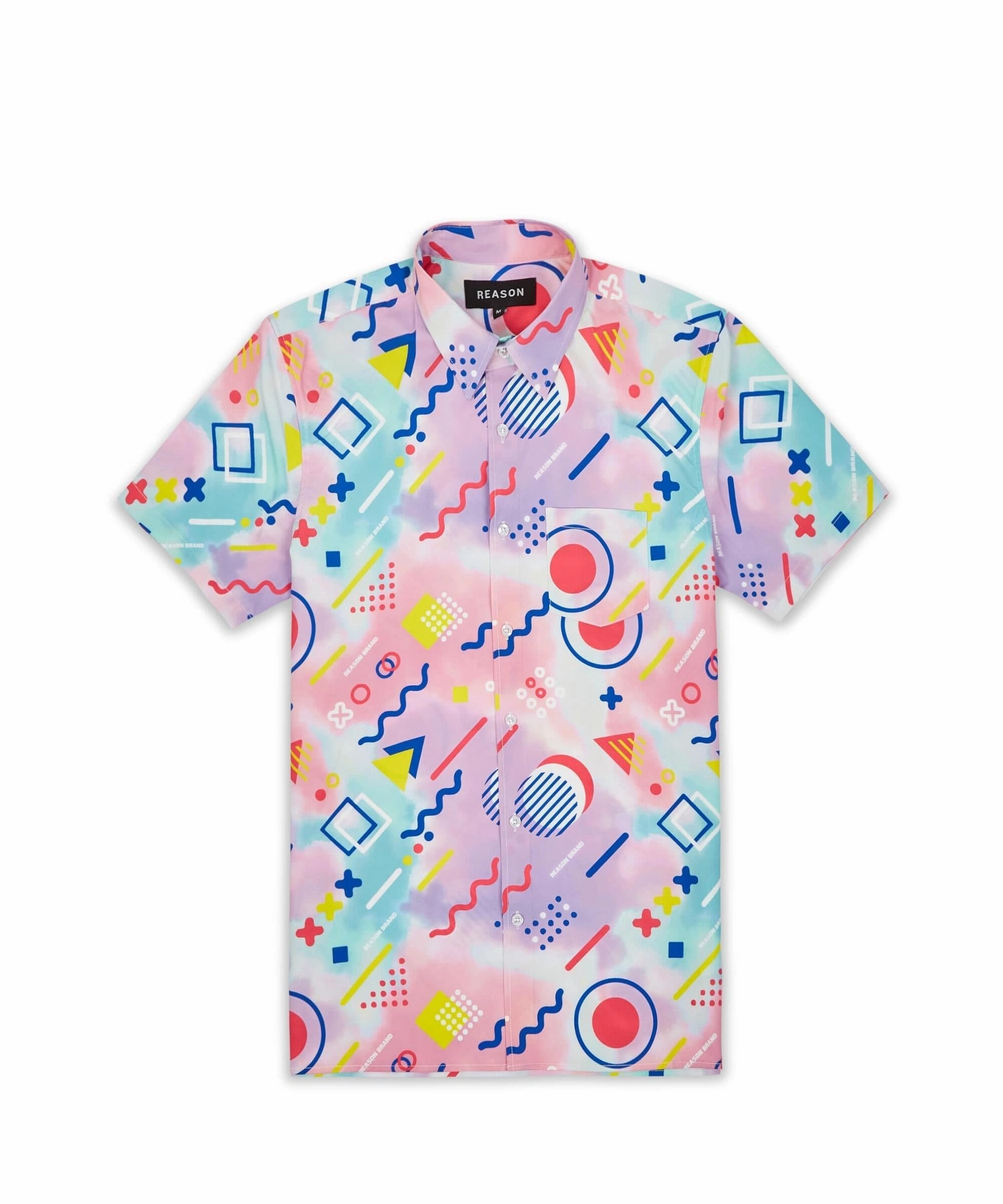 Layered Placket Design Drift Allover Print Short Sleeve Shirt