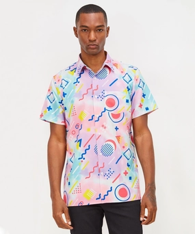 Professional Wear Button Down Collar Style Drift Allover Print Short Sleeve Shirt